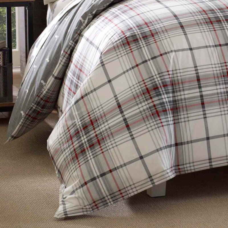 Eddie Bauer - King Comforter Set, Reversible Cotton Bedding with Matching Shams, Plaid Home Decor (Alder Red/Grey, King) - Image 3